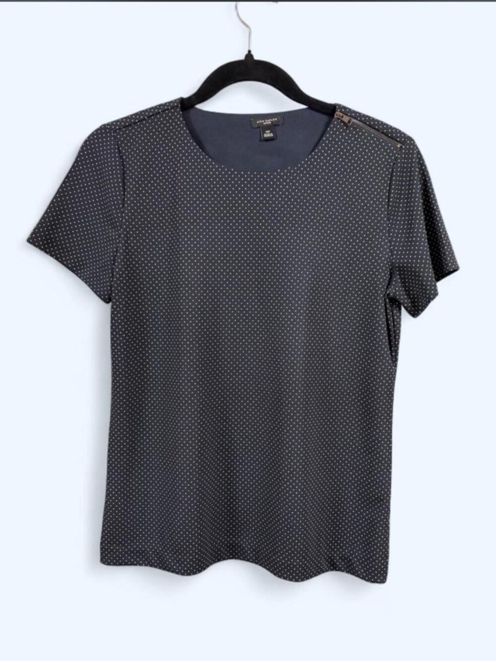 Ann Taylor Polka Dot Short Sleeve Top With Shoulder Zipper